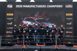 Team Hyundai i20 Coupe WRC Hyundai Shell Mobis WRT celebrates the world rally manufacturers champion 2020 title during the World Rally Championship ACI Monza in Monza, Italy on December 6, 2020 // Jaanus Ree/Red Bull Content Pool // SI202012060226 // Usage for editorial use only //