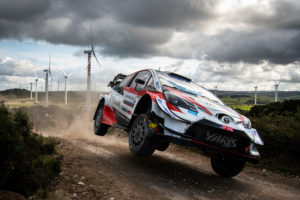 Sebastien Ogier (FRA) and Julien Ingrassia (FRA) of team Toyota Yaris WRC Toyota Gazoo Racing WRT perform on day 3 in special stage Monte Lerno during the World Rally Championship Italy in Alghero, Italy