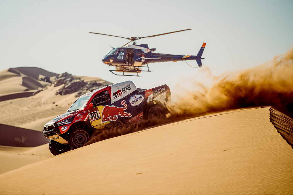 Nasser Al-Attiyah (QAT) for Toyota Gazoo Racing Team races during stage 2 of Rally Dakar 2021 from Bisha to Wadi Ad-Dawasir, Saudi Arabia on January 04, 2021. // Flavien Duhamel/Red Bull Content Pool // SI202101040116 // Usage for editorial use only //