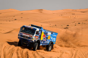 Dmitry Sotnikov, Ruslan Akhmadeev and Ilgiz Akhmetzianov in the Kamaz of the KAMAZ Master Team races during the 6th stage of the Dakar 2021 between Buraydah and Haâil, in Saudi Arabia on January 8, 2021. // Eric Vargiolu / DPPI / Red Bull Content Pool // SI202101080224 // Usage for editorial use only //