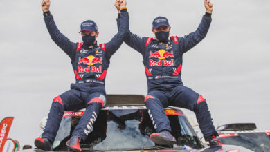 Stephane Peterhansel (FRA) for X-Raid Mini JCW Team at the finish line of stage 12 of Rally Dakar 2021 from Yanbu to Jeddah, Saudi Arabia on January 15, 2021. // Flavien Duhamel/Red Bull Content Pool // SI202101150097 // Usage for editorial use only //