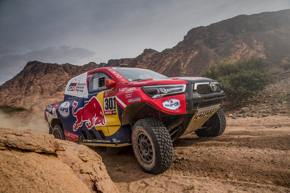 Nasser Al-Attiyah (QAT) for Toyota Gazoo Racing Team races during stage 11 of Rally Dakar 2021 from Alula to Yanbu, Saudi Arabia on January 14, 2021. // Flavien Duhamel/Red Bull Content Pool // SI202101140070 // Usage for editorial use only //