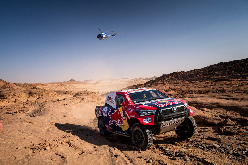 Nasser Al-Attiyah (QAT) of Toyota Gazoo Racing races during stage 03 of Rally Dakar2021 from Wadi Ad Dawasir to Wadi Ad Dawasir, Saudi Arabia on January 05, 2021 // Marcelo Maragni/Red Bull Content Pool // SI202101050034 // Usage for editorial use only //