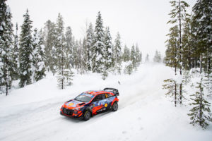 Thierry Neuville (BEL) and  Martijn Wydaeghe (BEL) of team Hyundai Shell Mobis WRT are seen racing during the  World Rally Championship Finland in Rovaniemi, Finland on  26,February // Jaanus Ree/Red Bull Content Pool // SI202102260169 // Usage for editorial use only //