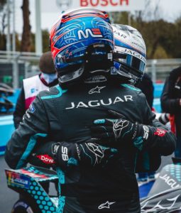 CIRCUITO CITTADINO DELL'EUR, ITALY - APRIL 10: Mitch Evans (NZL), Jaguar Racing, and Sam Bird (GBR), Jaguar Racing, in Parc Ferme during the Rome ePrix I at Circuito Cittadino dell'EUR on Saturday April 10, 2021 in Rome, Italy. (Photo by Andrew Ferraro / LAT Images)