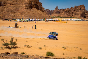 ALULA, SAUDI ARABIA - APRIL 04: Sara Price (USA)/Kyle Leduc (USA), Segi TV Chip Ganassi Racing and Claudia Hurtgen (GER)/Mattias Ekstrom (SWE), ABT CUPRA XE during the Desert X-Prix at AlUla on April 04, 2021 in AlUla, Saudi Arabia. (Photo by Colin McMaster / LAT Images)