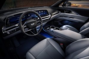 The LYRIQ interior is clean and simple with a focus on secondary and tertiary design elements. The large, curved LED screen is the centerpiece, and all the components are incorporated artfully, blurring the lines of separation among technology, lighting and decor.