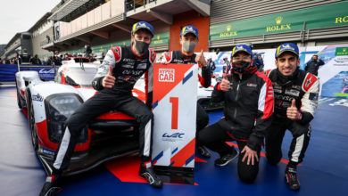 TOYOTA GAZOO Racing. World Endurance Championship. 6 Hours of Spa. 29th April to 1st May 2021 Spa Francorchamps Circuit, Spa, Belgium Brendon Hartley (NZL) Sebastien Buemi (SUI) and Kazuki Nakajima (JPN) celebrate their win.