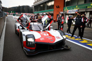 TOYOTA GAZOO Racing. World Endurance Championship. 6 Hours of Spa. 29th April to 1st May 2021 Spa Francorchamps Circuit, Spa, Belgium Brendon Hartley (NZL) Sebastien Buemi (SUI) and Kazuki Nakajima (JPN) celebrate their win.