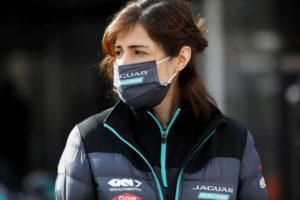 VALENCIA CIRCUIT RICARDO TORMO, SPAIN - APRIL 23: A Jaguar Racing team member on the track walk during the Valencia ePrix I at Valencia Circuit Ricardo Tormo on Friday April 23, 2021 in Valencia, Spain. (Photo by Andrew Ferraro / LAT Images)