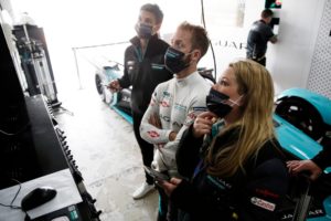 VALENCIA CIRCUIT RICARDO TORMO, SPAIN - APRIL 25: Sam Bird (GBR), Jaguar Racing, in the garage during the Valencia E-Prix II at Valencia Circuit Ricardo Tormo on Sunday April 25, 2021 in Valencia, Spain. (Photo by Andrew Ferraro / LAT Images)