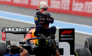 LE CASTELLET, FRANCE - JUNE 20: Race winner Max Verstappen of Netherlands and Red Bull Racing celebrates in parc ferme during the F1 Grand Prix of France at Circuit Paul Ricard on June 20, 2021 in Le Castellet, France. (Photo by Peter Fox/Getty Images) // Getty Images / Red Bull Content Pool // SI202106200417 // Usage for editorial use only //