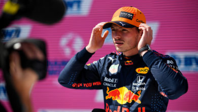 SPIELBERG, AUSTRIA - JULY 03: Pole position qualifier Max Verstappen of Netherlands and Red Bull Racing talks to the media in parc ferme during qualifying ahead of the F1 Grand Prix of Austria at Red Bull Ring on July 03, 2021 in Spielberg, Austria. (Photo by Christian Bruna - Pool/Getty Images) // Getty Images / Red Bull Content Pool // SI202107030329 // Usage for editorial use only //