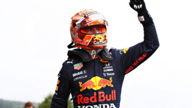 SPA, BELGIUM - AUGUST 28: Pole position qualifier Max Verstappen of Netherlands and Red Bull Racing celebrates in parc ferme during qualifying ahead of the F1 Grand Prix of Belgium at Circuit de Spa-Francorchamps on August 28, 2021 in Spa, Belgium. (Photo by Mark Thompson/Getty Images) // Getty Images / Red Bull Content Pool // SI202108280545 // Usage for editorial use only //