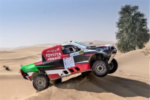 Yazeed Al Rajhi Michael Orr in their Toyota Hilux Overdrive