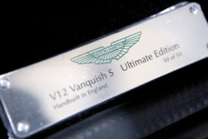 1 A plaque denoting the final V12 Vanquish S Ultimate Edition