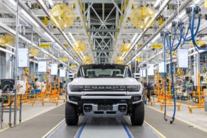 Production is now set to begin at the former Detroit-Hamtramck assembly plant, less than two years after GM announced the massive $2.2 billion investment to fully renovate the facility to build a variety of all-electric trucks and SUVs. Pre-production of the 2022 GMC HUMMER EV pickups began at Factory ZERO this fall and GMC HUMMER EV is on track to deliver the first vehicles to customers by the end of the year. (Photo by Jeffrey Sauger for General Motors)
