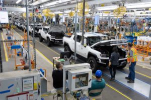 Production is now set to begin at the former Detroit-Hamtramck assembly plant, less than two years after GM announced the massive $2.2 billion investment to fully renovate the facility to build a variety of all-electric trucks and SUVs. Pre-production of the 2022 GMC HUMMER EV pickups began at Factory ZERO this fall and GMC HUMMER EV is on track to deliver the first vehicles to customers by the end of the year. (Photo by Jeffrey Sauger for General Motors)