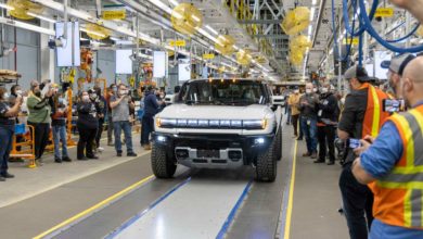 The first 2022 GMC HUMMER EV Pickup Edition 1 exits Factory ZERO in Detroit and Hamtramck, Michigan. VIN 001 was auctioned in March 2021 at the Barrett-Jackson Scottsdale auction for $2.5 million to benefit the Tunnel to Towers Foundation. (Photo by Jeffrey Sauger for General Motors)