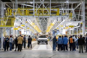 The first 2022 GMC HUMMER EV Pickup Edition 1 exits Factory ZERO in Detroit and Hamtramck, Michigan. VIN 001 was auctioned in March 2021 at the Barrett-Jackson Scottsdale auction for $2.5 million to benefit the Tunnel to Towers Foundation. (Photo by Jeffrey Sauger for General Motors)