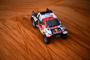 Nasser Al-Attiyah and Matthieu Baumel on the Toyota GR DKR Hilux T1+ of the Toyota Gazoo Racing during the Stage 2 of the Dakar Rally 2022 between Hail and Al Artawiya, on January 3rd 2022 in Al Artawiya, Saudi Arabia // SI202201030164 // Usage for editorial use only //