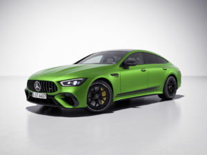 Mercedes-AMG GT 63 S E PERFORMANCE (Kraftstoffverbrauch gewichtet, kombiniert: 7,9 l/100 km; CO2‑Emissionen gewichtet, kombiniert: 180 g/km; Stromverbrauch gewichtet, kombiniert: 12,0 kWh/100 km); Exterieur: AMG Special Edition, AMG green hell magno; Interieur: Leder Nappa Exklusiv zweifarbig titangrau pearl/schwarz, gelben Kontrastziernähte, AMG Performance Sitzen;Kraftstoffverbrauch gewichtet, kombiniert: 7,9 l/100 km; CO2‑Emissionen gewichtet, kombiniert: 180 g/km; Stromverbrauch gewichtet, kombiniert: 12,0 kWh/100 km*  Mercedes-AMG GT 63 S E PERFORMANCE (weighted, combined consumption: 7,9 l/100 km; weighted, combined CO2‑emissions: 180 g/km; weighted, combined electrical consumption: 12,0 kWh/100 km); exterior: AMG Special Edition, AMG green hell magno; interior: exclusive leather nappa titan grey pearl/black, yellow contrast stitching, AMG performance seats;Weighted, combined consumption: 7,9 l/100 km; weighted, combined CO2‑emissions: 180 g/km; weighted, combined electrical consumption: 12,0 kWh/100 km*