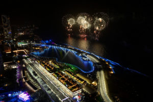 JEDDAH, SAUDI ARABIA - MARCH 27: Fireworks are pictured over the circuit during the F1 Grand Prix of Saudi Arabia at the Jeddah Corniche Circuit on March 27, 2022 in Jeddah, Saudi Arabia. Red Bull Racing (Photo by Clive Mason/Getty Images) // Getty Images / Red Bull Content Pool // SI202203270592 // Usage for editorial use only //