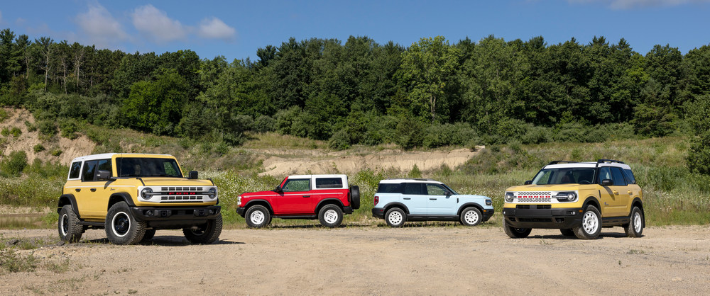 Bronco Heritage Limited Edition available winter 2023.  Limited availability. Bronco Heritage Edition available winter 2023. Limited availability. Bronco Sport Heritage Edition available fall 2022. Limited availability. Bronco Sport Heritage Limited Edition available fall 2022. Limited availability. Preproduction models shown.  Professional driver on a closed course. Always consult the Owner’s Manual before off-road driving, know your terrain and trail difficulty, and use appropriate safety gear.