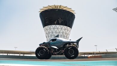 1 Shark-Shaped Monster Truck Takes A Spin Around Abu Dhabi's Yas Marina Circuit Ahead of Monster Jam
