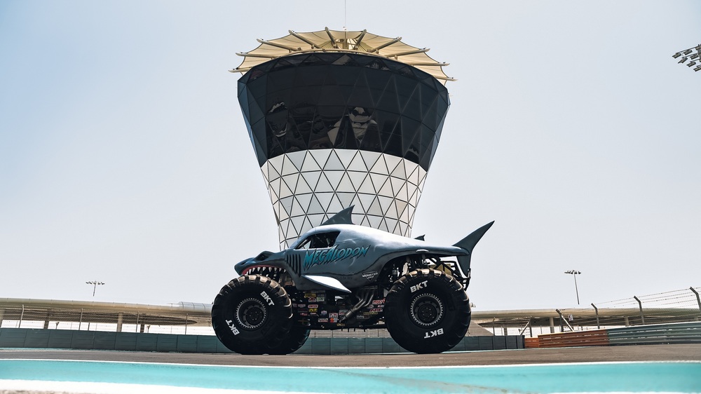 1 Shark-Shaped Monster Truck Takes A Spin Around Abu Dhabi's Yas Marina Circuit Ahead of Monster Jam