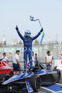 Maximilian Gunther, Maserati MSG Racing, Maserati Tipo Folgore, 1st position, stands on his car in Parc Ferme