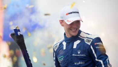 Maximilian Gunther, Maserati MSG Racing, 1st position, celebrates on the podium