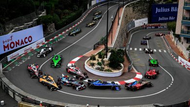 CIRCUIT DE MONACO, MONACO - MAY 06: Edoardo Mortara, Maserati MSG Racing, Maserati Tipo Folgore leads Sergio Sette Camara, NIO 333 FE Team, NIO 333 ER9 and Pascal Wehrlein, TAG Heuer Porsche Formula E Team, Porsche 99X Electric Gen3 in the middle of the pack during the Monaco ePrix at Circuit de Monaco on Saturday May 06, 2023 in Monte Carlo, Monaco. (Photo by Sam Bagnall / LAT Images)
