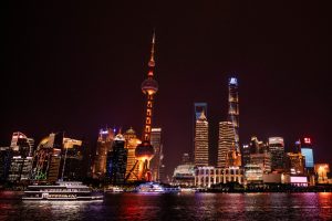 SHANGHAI INTERNATIONAL CIRCUIT, CHINA - MAY 21: A view of Shanghai at night during the Shanghai E-Prix at Shanghai International Circuit on Tuesday May 21, 2024 in Shanghai, China. (Photo by Simon Galloway / LAT Images)