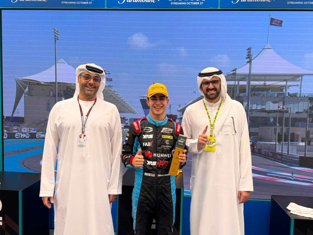 Rashid Al Dhaheri with Saif Al Noaimi CEO of Ethara & Yas Marina Circuit and Faisal Al Shlawi CEO of Dubai Autodrome