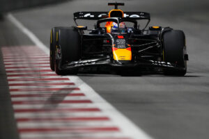 LAS VEGAS, NEVADA - NOVEMBER 22: Max Verstappen of the Netherlands driving the (1) Oracle Red Bull Racing RB21 on track during the F1 Grand Prix of Las Vegas at Las Vegas Strip Circuit on November 22, 2025 in Las Vegas, Nevada. (Photo by Alex Bierens de Haan/Getty Images) // Getty Images / Red Bull Content Pool // SI202511230272 // Usage for editorial use only //