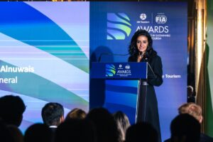 2 UN Tourism Secretary-General, H.E. Shaikha Nasser Al Nowais speaks at the awards ceremony in Madrid