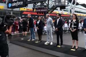BEN SULAYEM Mohammed (uae), President of the FIA, portrait, DOMENICALI Stefano (ita), Chairman and CEO Formula One Group FOG, portrait during the national anthem during the Formula 1 Qatar Airways British Grand Prix 2025, 12th round of the 2025 FIA Formula One World Championship from July 4 to 6, 2025 on the Silverstone Circuit, in Silverstone, United Kingdom - Photo Eric Alonso / DPPI