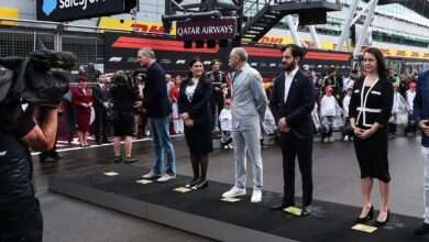 BEN SULAYEM Mohammed (uae), President of the FIA, portrait, DOMENICALI Stefano (ita), Chairman and CEO Formula One Group FOG, portrait during the national anthem during the Formula 1 Qatar Airways British Grand Prix 2025, 12th round of the 2025 FIA Formula One World Championship from July 4 to 6, 2025 on the Silverstone Circuit, in Silverstone, United Kingdom - Photo Eric Alonso / DPPI