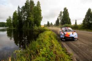 Adrien Fourmaux (FRA) and Alexandre Coria (FRA) of HYUNDAI SHELL MOBIS WORLD RALLY TEAM seen during Stop 10 of the World Rally Championship in Jyvasküla, Finland on August 1, 2026. // Jaanus Ree / Red Bull Content Pool // SI202608010027 // Usage for editorial use only //