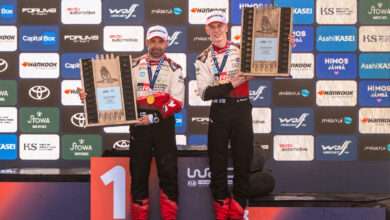 Sami Pajari (FIN), Marko Salminen (FIN) Of team TOYOTA GAZOO RACING WRT2 celebrate on the podium in first place after winning the WRC Rally1 category at Secto Rally Finland in Jyväskylä, Finland on 02.08.2026. // Jaanus Ree / Red Bull Content Pool // SI202608020181 // Usage for editorial use only //