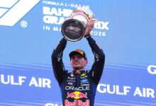 KUALA LUMPUR, MALAYSIA - OCTOBER 04: Race winner Max Verstappen of the Netherlands and Oracle Red Bull Racing celebrates on the podium during the F1 Grand Prix of Bahrain in Malaysia at Sepang Circuit on October 04, 2026 in Kuala Lumpur, Malaysia. (Photo by Sona Maleterova/Getty Images) // Getty Images / Red Bull Content Pool // SI202610040321 // Usage for editorial use only //